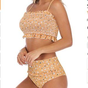 MOSHENGQI Bandeau Ruffled 2pc Bikini Set Swimsuit